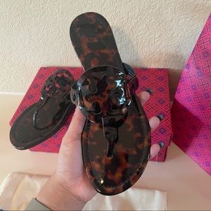 NIB | Tory Burch Miller Sandals Patent Tortoise Shell | Size 8.5